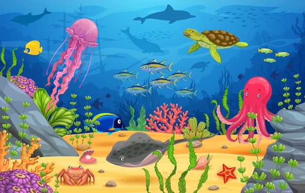 Juego submarino paisaje dibujos animados animales marinos