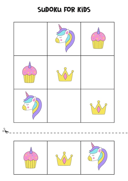 Juego de sudoku con elementos de unicornio para niñas.