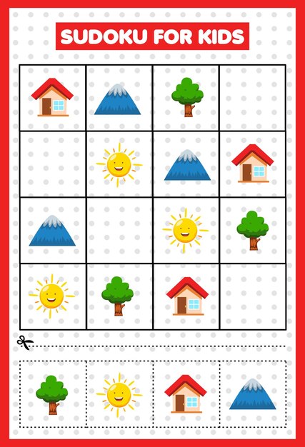 Juego de sudoku para niños con elementos de paisaje