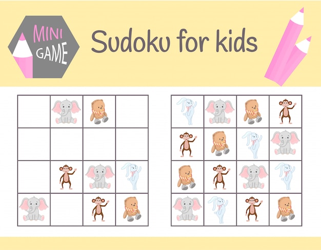 Vector juego de sudoku para niños con fotos