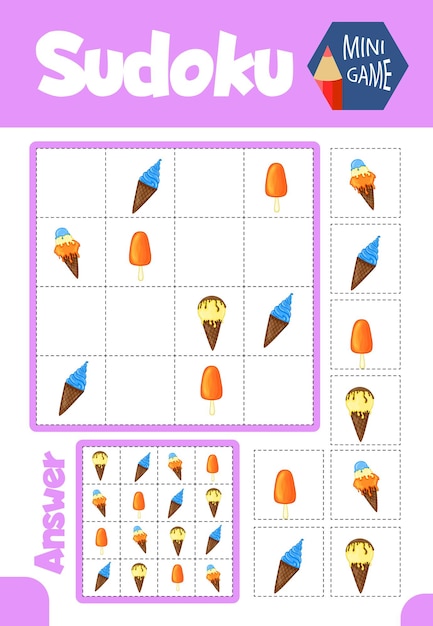 Juego de sudoku para niños con imágenes y animales. sábanas para niños. aprendizaje de lógica, juego educativo.