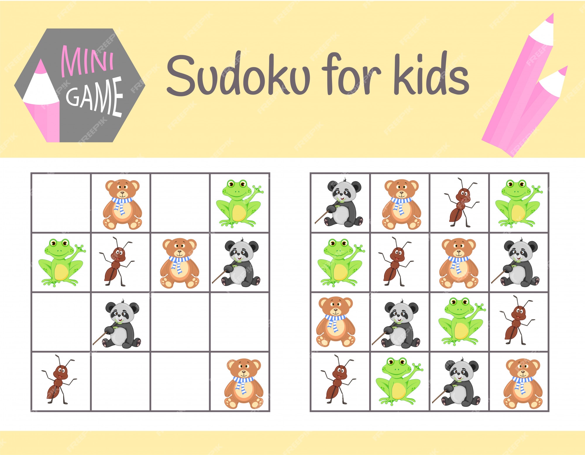 Jogo Sudoku Para Crianças Com Fotos. Ficha De Atividade Infantil. Animais  Africanos Fofos Ilustração do Vetor - Ilustração de teste, atividade:  225349420