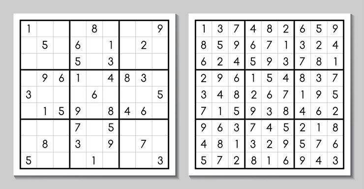 Vector juego de sudoku con la respuesta