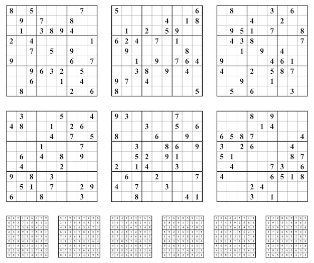 Juego de Sudoku con respuestas Diseño vectorial simple