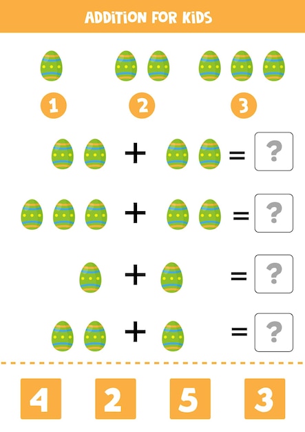 Juego de suma con huevo de Pascua de dibujos animados Juego de matemáticas para niños