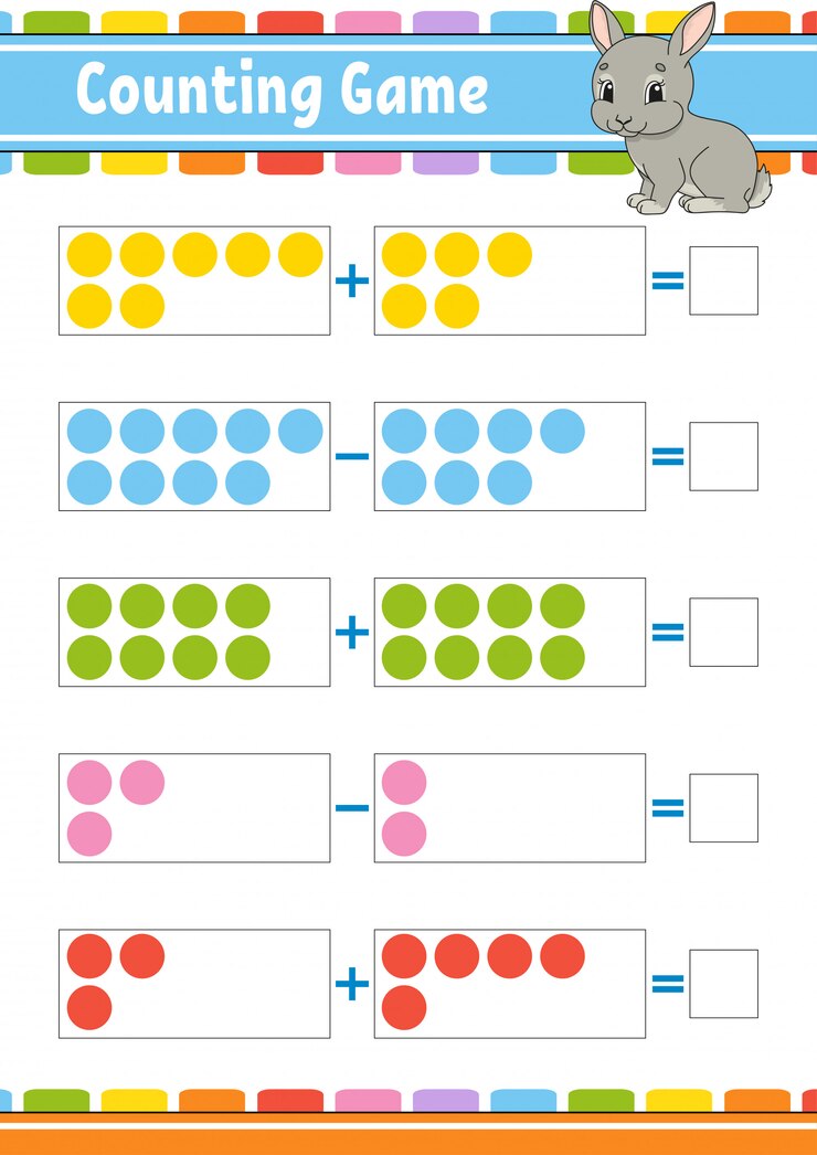 Vector juego de suma y resta para niños.