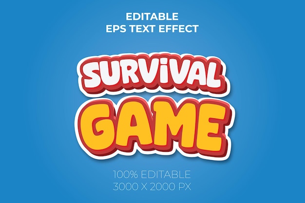 Juego de supervivencia con efectos de texto editables 3d modelo de dibujos animados estilo vector premium