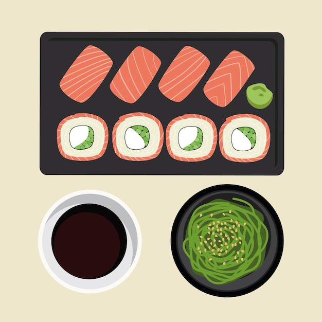 Vector juego de sushi. imagen vectorial para el diseño de la cocina asiática