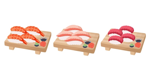 Juego de sushi nigiri. Comida asiática. Cocina china, coreana, japonesa.