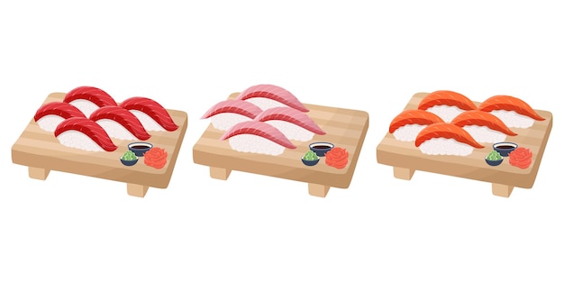 Juego de sushi nigiri. Comida asiática. Cocina china, coreana, japonesa.