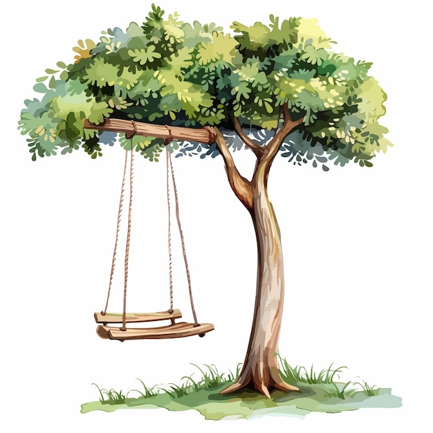 Un juego de swing en un árbol aislado sobre un fondo blanco