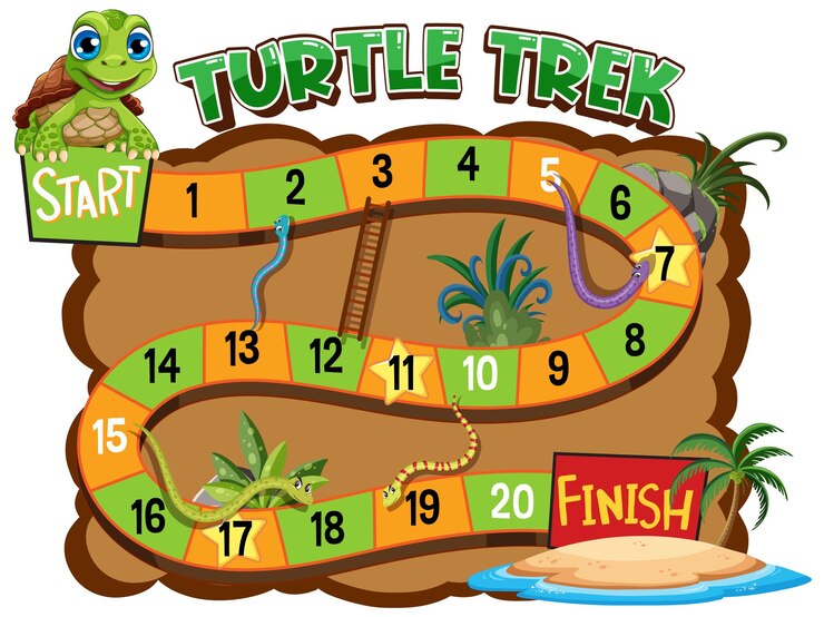 Vector juego de tablero de aventura turtle trek