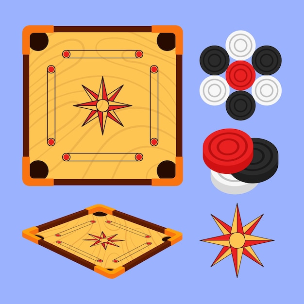 Juego de tablero de carrom de madera Ilustración vectorial Icono de juego de carrom Juego de mesa de carrom indio con peón