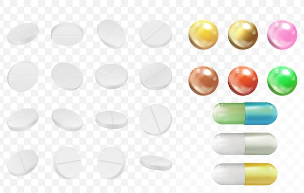 Vector juego de tabletas. pastillas medicinales.