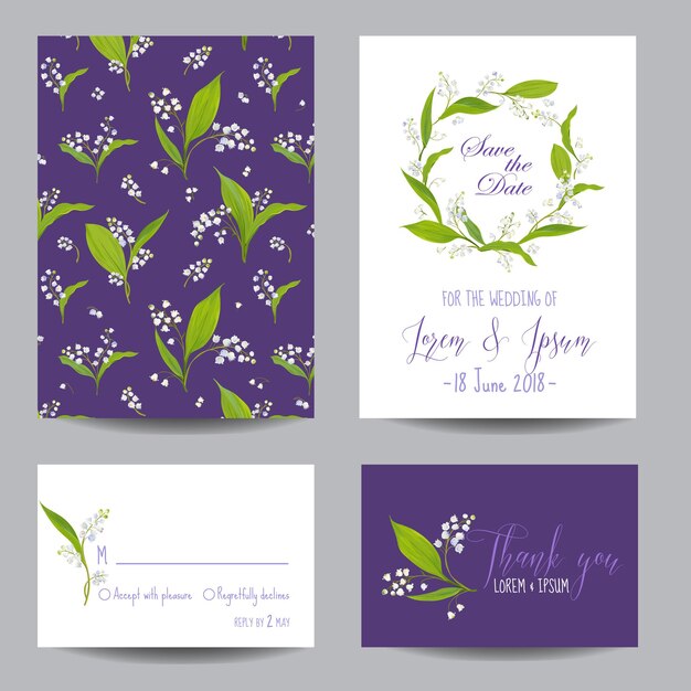 Juego de tarjetas de boda Save the Date con flores de lirio en flor
