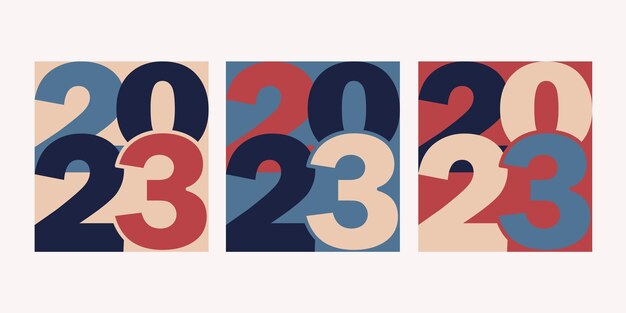 Juego de tarjetas Feliz Año Nuevo 2023. Plantilla de diseño moderno, color retro