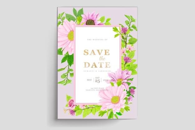Vector juego de tarjetas de invitación de fondo de acuarela floral rosa y verde