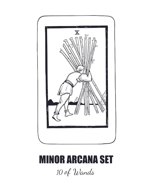 Juego de tarot vector dibujado a mano arcanos menores 10 de bastos