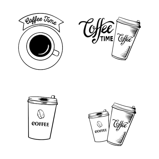 Vector juego de taza de café dibujado a mano