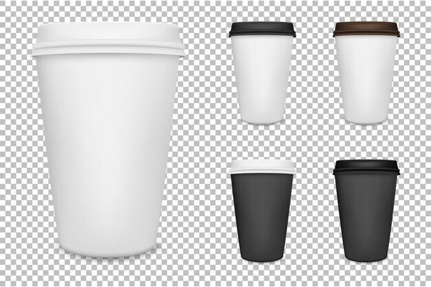 Juego de taza de café de papel en blanco realista. .