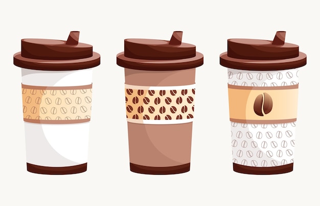 Un juego de tazas con café. concepto de tazas. café aromático, bebidas de café. ilustración vectorial