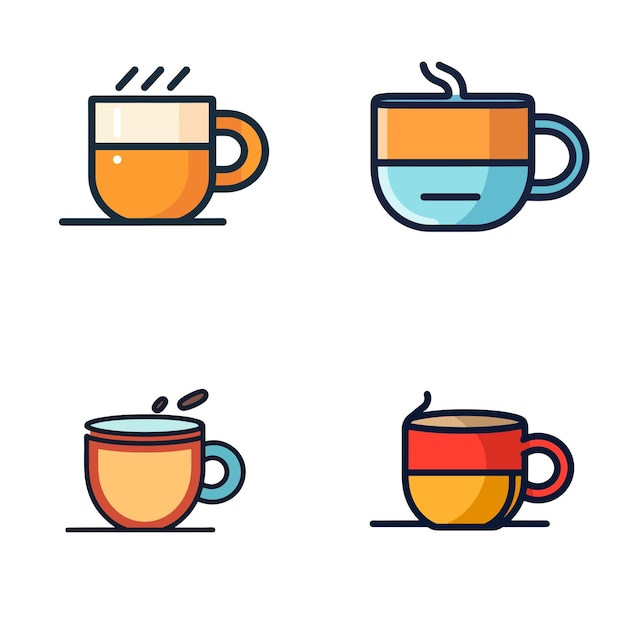 Un juego de tazas de café con tazas de diferentes colores.