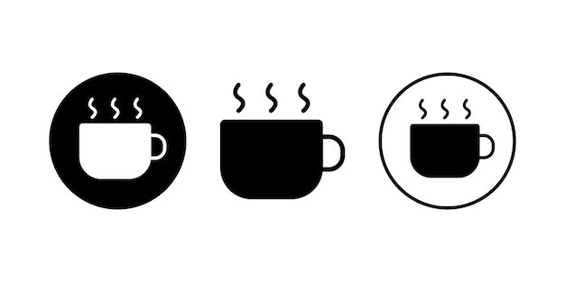 Juego de tazas negras Taza plana de té o café para diseño web y de aplicaciones