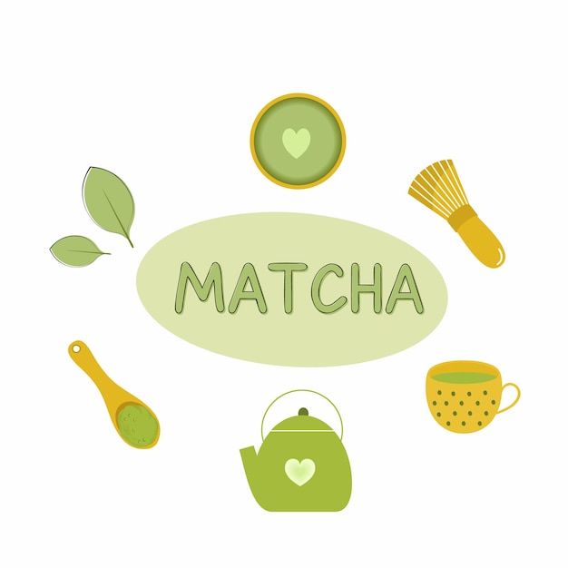 Juego de té matcha. matcha de té hermosa inscripción. ceremonia del té nacional japonesa.