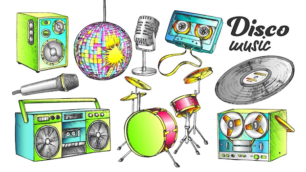 Vector juego de tintas disco music color elements