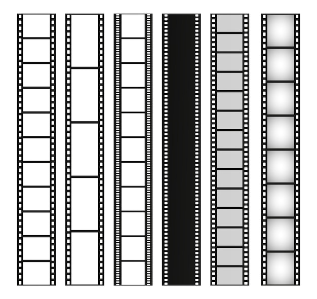 Juego de tiras de película. Cine de rayas en blanco. Plantillas vectoriales.