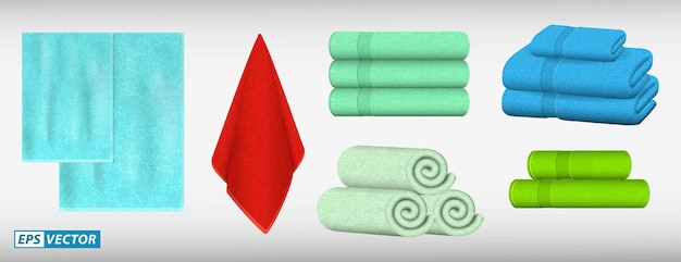 Juego de toalla de color realista toalla aislada o apilada para hotel de lujo u hospital o perfumada