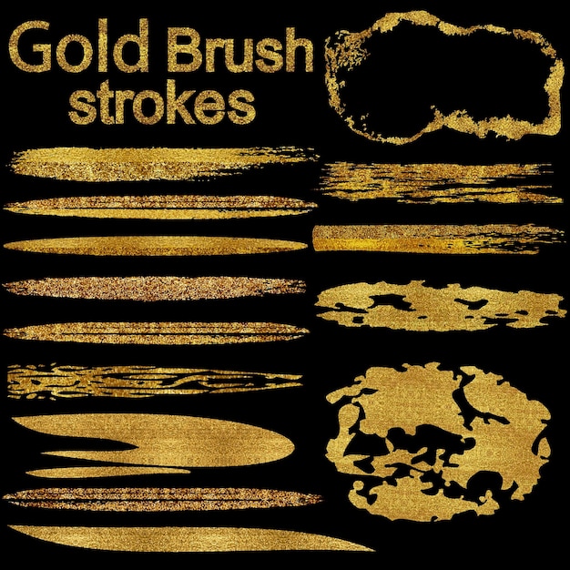 Vector juego de trazos de pincel de pintura dorada trazos de pincel con textura brillante de oro abstracto brus de pintura de oro