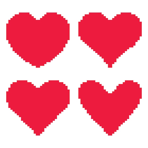 Juego de tres corazones de píxeles