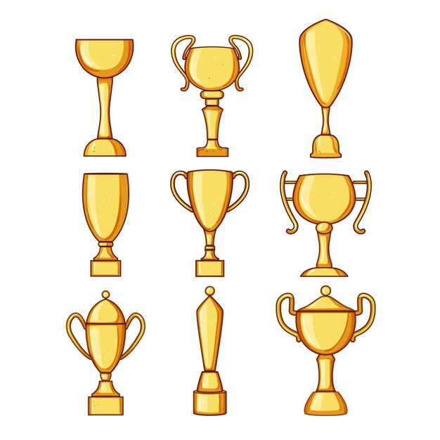 juego de trofeos de oro ilustración vectorial de dibujos animados