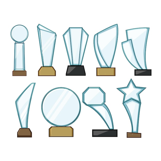 juego de trofeos de vidrio ilustración vectorial de dibujos animados