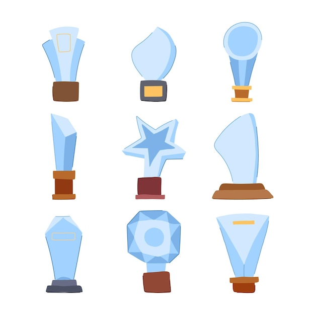 juego de trofeos de vidrio ilustración vectorial de dibujos animados