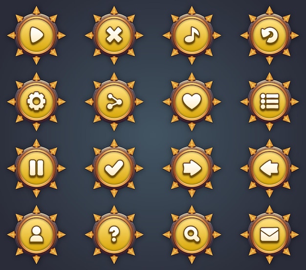 Juego ui conjunto de botones amarillos al estilo de dibujos animados gui para construir juegos 2d de dibuyos animados kit de botones casuales