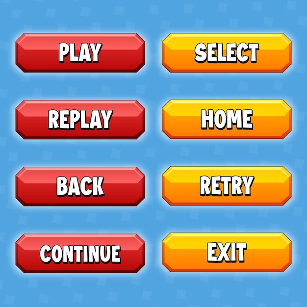 Juego ui conjunto de botones en estilo de dibujos animados. GUI para construir juegos 2D. Kit de botones casuales de dibujos animados