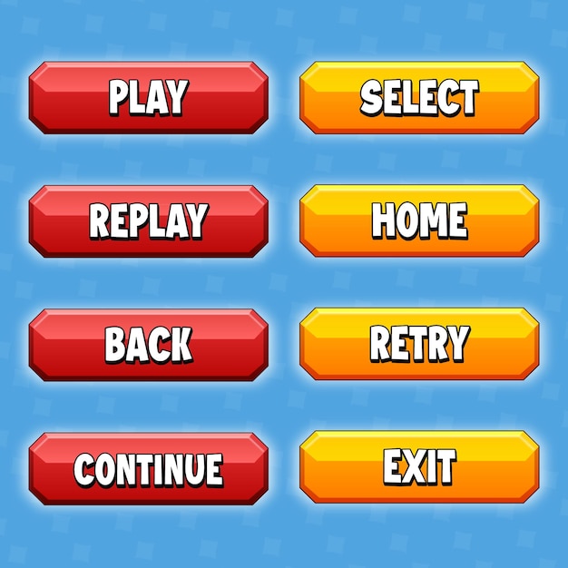 Juego ui conjunto de botones en estilo de dibujos animados. GUI para construir juegos 2D. Kit de botones casuales de dibujos animados