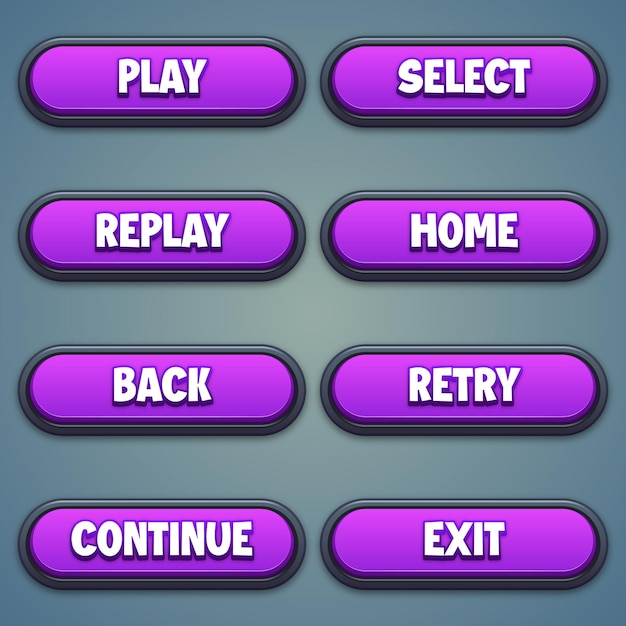 juego ui conjunto de botones púrpuras en estilo de dibujos animados gui para construir juegos 2d dibujos animados casual botones kit
