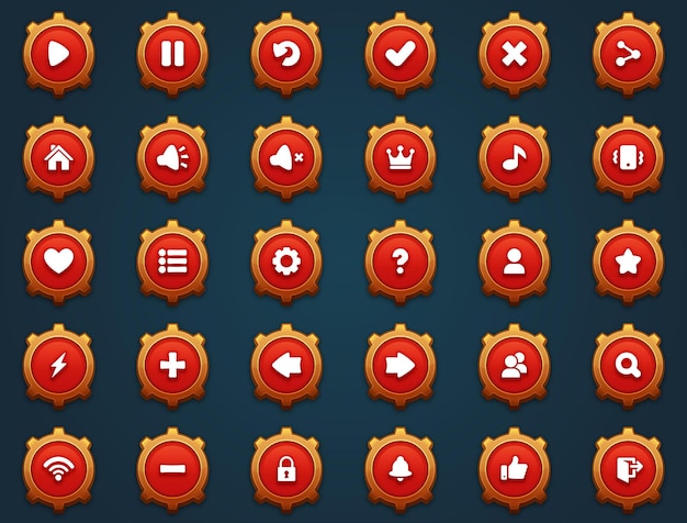 Juego ui conjunto de botones rojos al estilo de dibujos animados gui para construir juegos 2d dibujos ilustrados kit de botones casuales