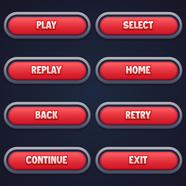 juego ui conjunto de botones rojos en estilo de dibujos animados gui para construir juegos 2d dibujos ilustrados kit de botones casuales