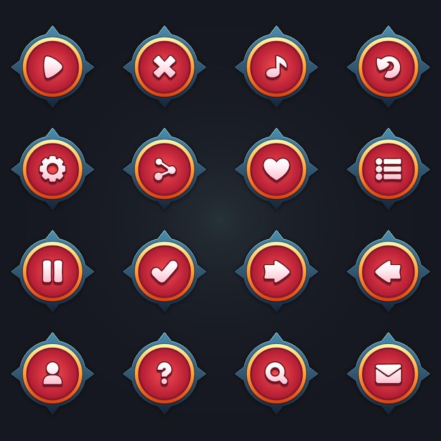 juego ui conjunto de botones rojos en estilo de dibujos animados gui para construir juegos 2d dibujos ilustrados kit de botones casuales