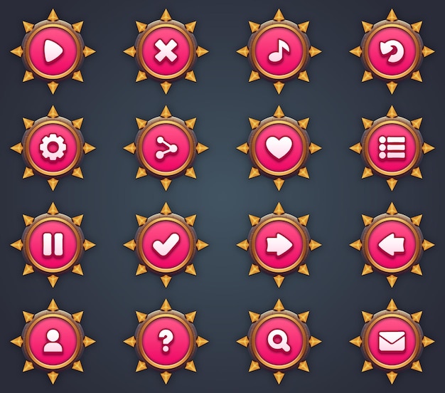 Juego ui conjunto de botones rosados en estilo de dibujos animados gui para construir juegos 2d de dibuyos animados kit de botones casuales