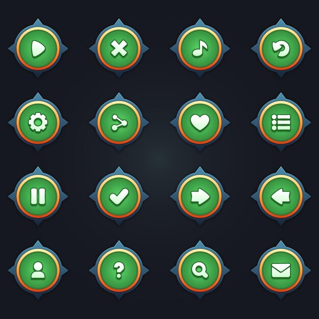 juego ui conjunto de botones verdes en estilo de dibujos animados gui para construir juegos 2d dibujos caricaturados kit de botones casuales