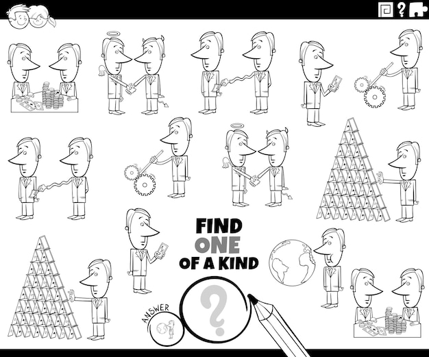 Un juego único con hombres de negocios de dibujos animados para colorear la página del libro