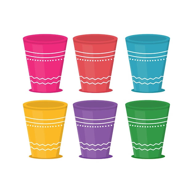 Vector un juego de vasos coloridos con diferentes colores, juego de vasos de ilustración vectorial plana