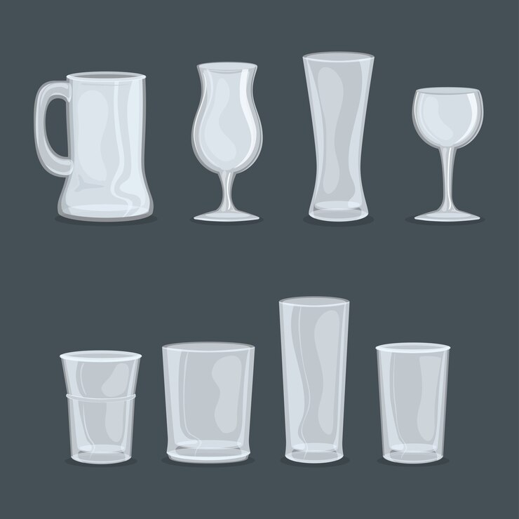 Vector juego de vasos transparentes