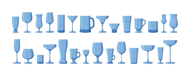 Vector juego de vasos para vino, martini, champán, cerveza y otros