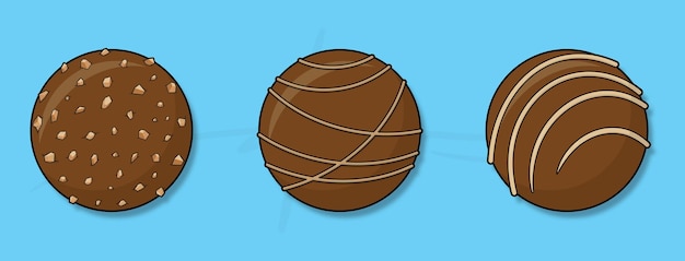 Vector juego de vectores de chocoball con migas de maní, pasta de café, cobertura de pasta de vainilla